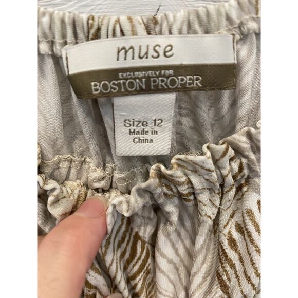 Muse X Boston Proper Dress Womens Size 12 Babydoll Blue Tan Loose Bohemian Mini - Picture 4 of 10